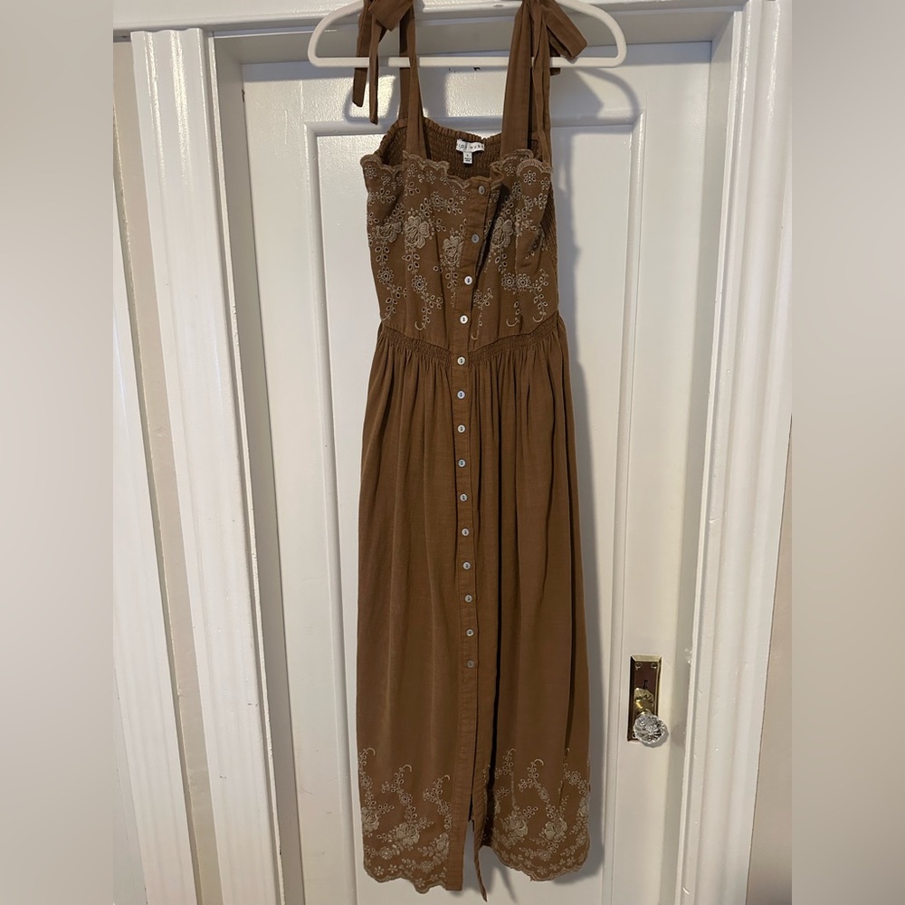 Anthropologie Brown Embroidered Maxi Dress